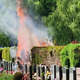 (FOTO) Požar na pokopališču Dobrava: Gasilci so že na delu
